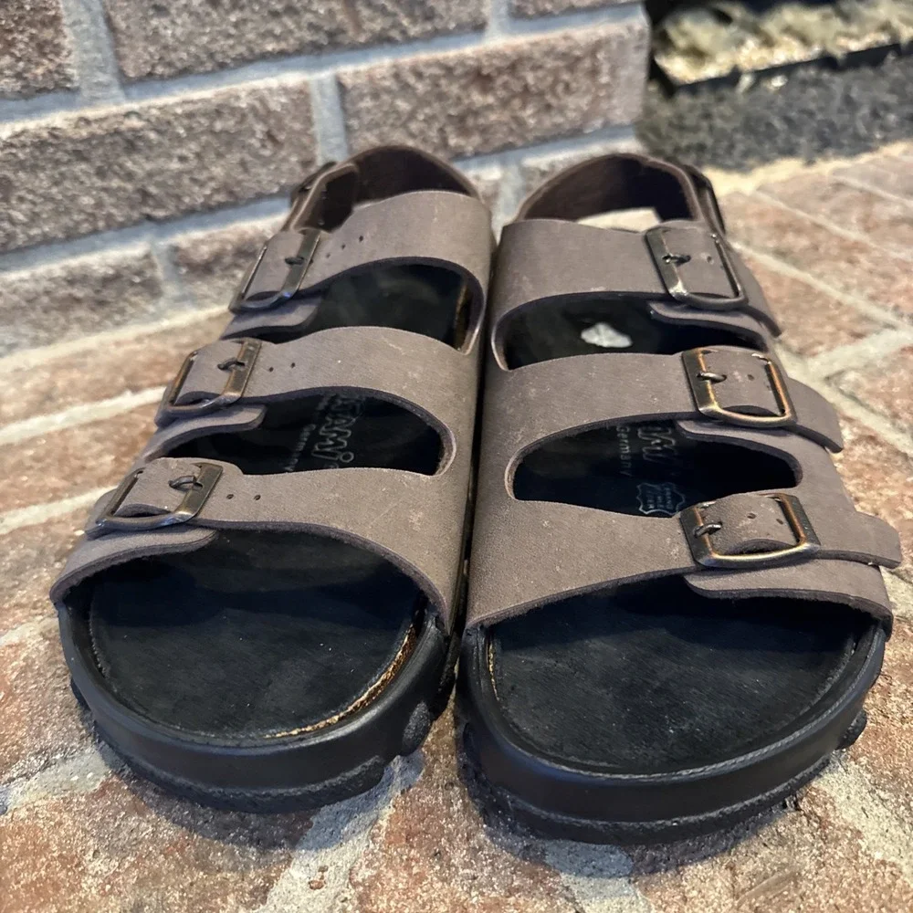 Birkenstock Tatami Sandals Mens Size 10 Brown Leather Buckle Fisherman #N475